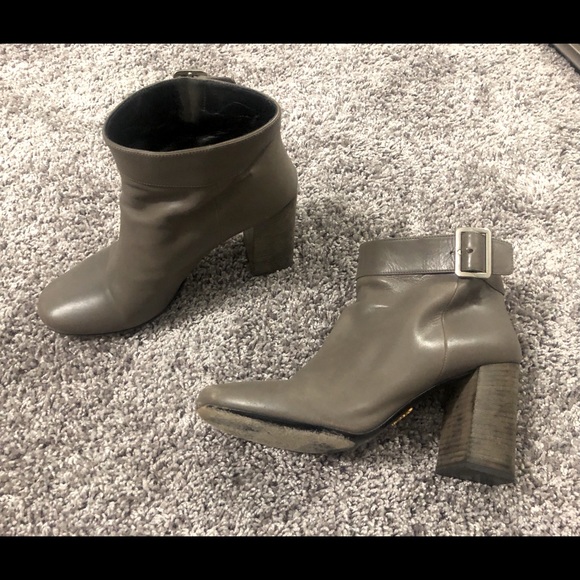 PRADA Gray Leather Booties with Buckle Detail - 39 - Picture 2 of 6